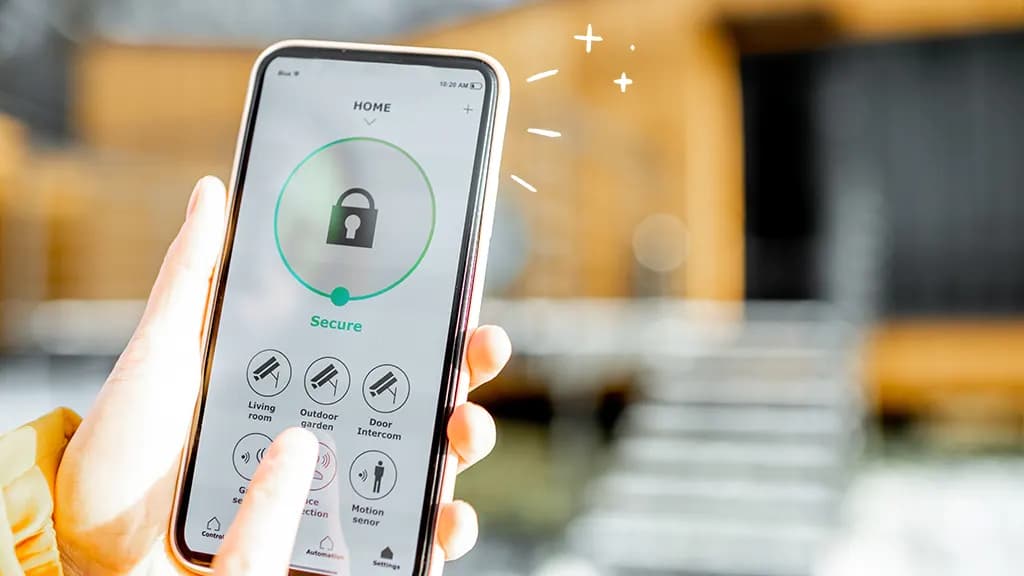 A smartphone showing a person using a security application.